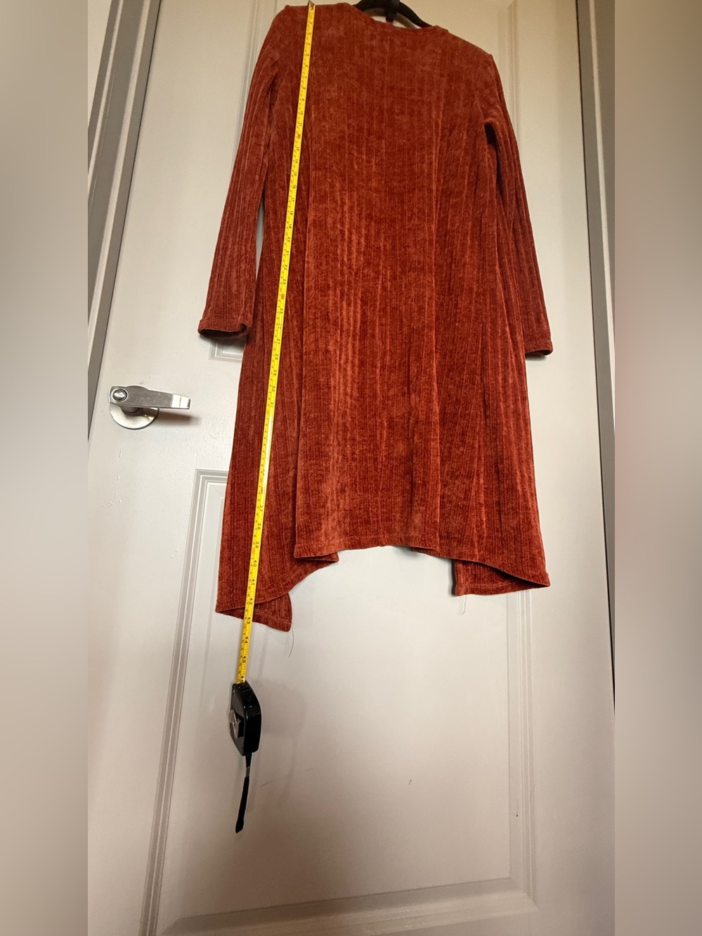 Open-Front Longline Ribbed Cardigan - Rust - Picture 5 of 7